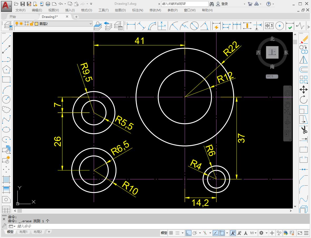 AutoCAD基础图形绘制教程_cad画图练习_CAD绘制同心圆
